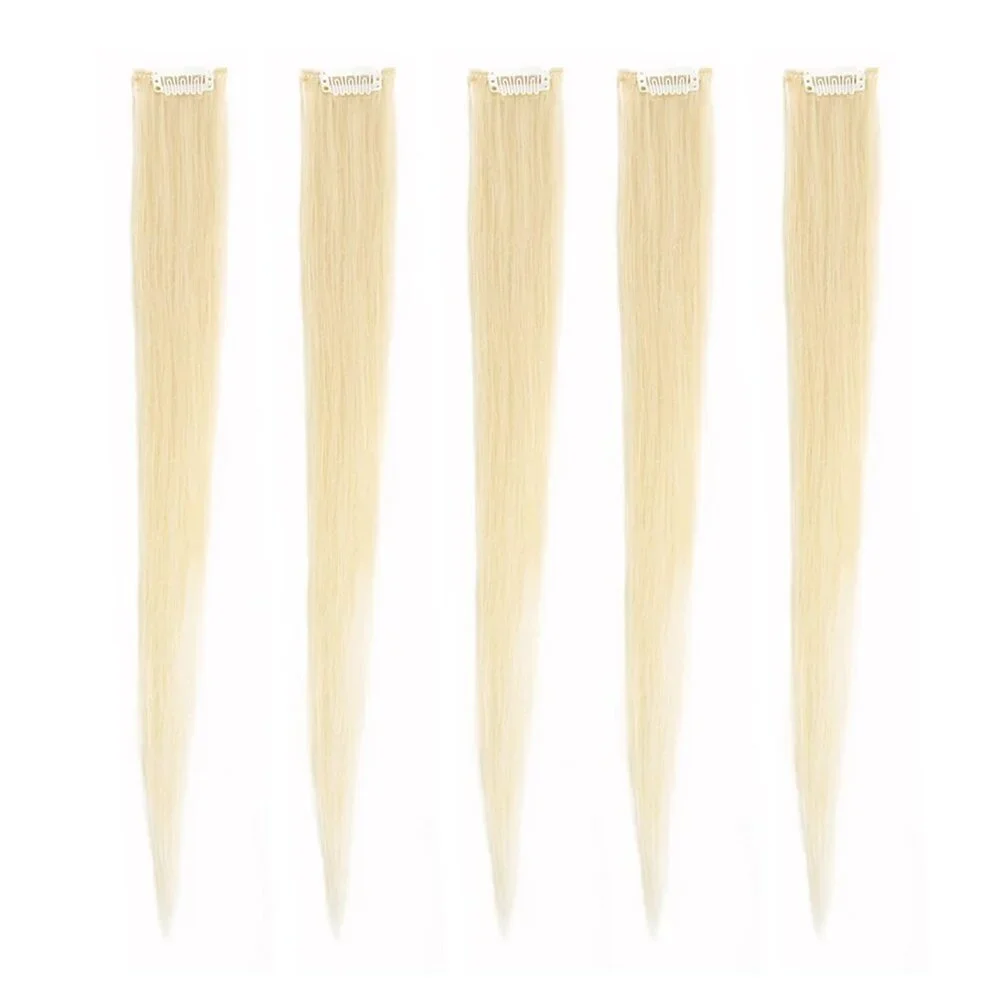 5pcs Bleach Blonde Clip in Hair Extensions 100% Human Hair 18 Inch Colored Party